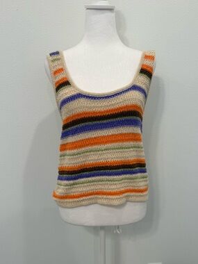 Rip Curl Striped Crochet Criss Cross Tank Top Medium Boho Beach Coastal Festival